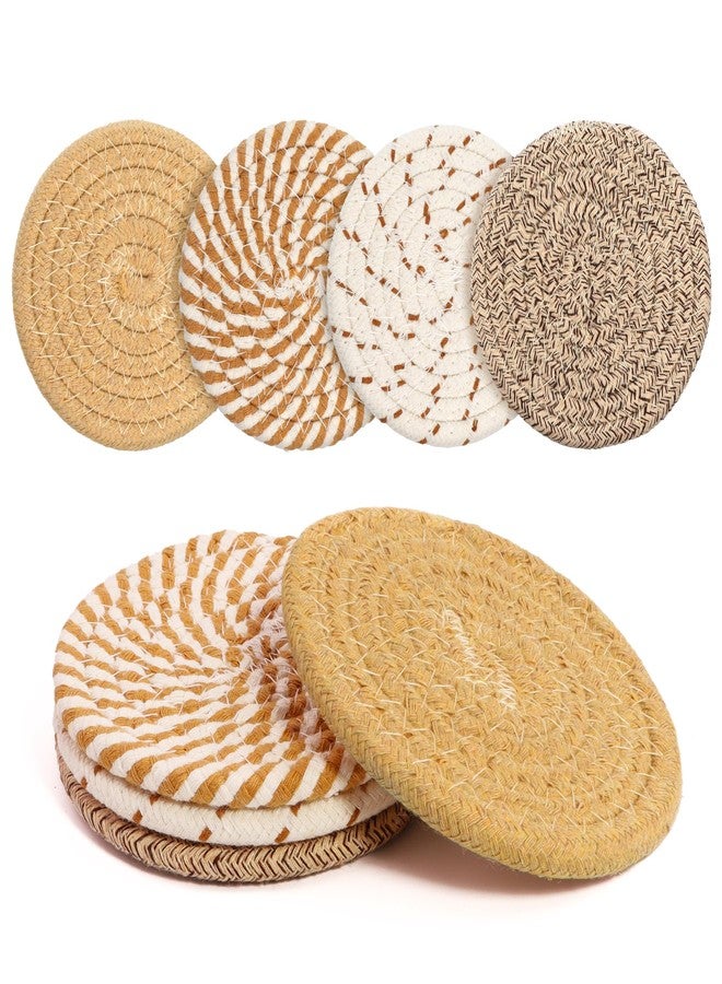 krastmon Coasters Set of 4 for Drinks, Cotton Woven 4 Colors Absorbent Boho Coasters for Home Decor Cups - Hot or Cold Drink Thickened (Light Khaki) - Image 1