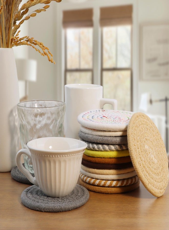 krastmon Coasters Set of 4 for Drinks, Cotton Woven 4 Colors Absorbent Boho Coasters for Home Decor Cups - Hot or Cold Drink Thickened (Light Khaki) - Image 4