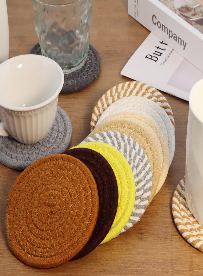 krastmon Coasters Set of 4 for Drinks, Cotton Woven 4 Colors Absorbent Boho Coasters for Home Decor Cups - Hot or Cold Drink Thickened (Light Khaki) - Image 3