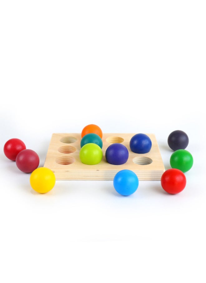 Wooden 12 Color Rainbow Ball Sorting Board Color Cognitive Matching Boys And Girls Early Education Educational Enlightenment Toys-Color:12 Color Rainbow Ball Points Refining Board