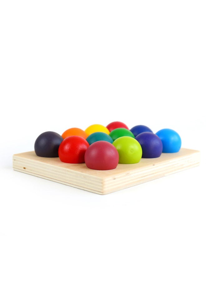 Wooden 12 Color Rainbow Ball Sorting Board Color Cognitive Matching Boys And Girls Early Education Educational Enlightenment Toys-Color:12 Color Rainbow Ball Points Refining Board