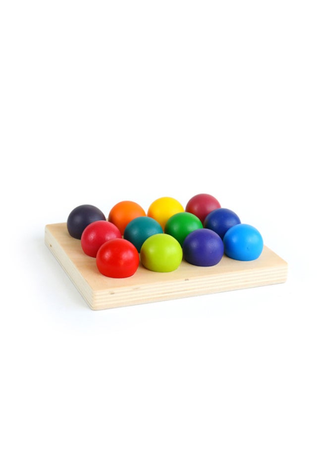 Wooden 12 Color Rainbow Ball Sorting Board Color Cognitive Matching Boys And Girls Early Education Educational Enlightenment Toys-Color:12 Color Rainbow Ball Points Refining Board