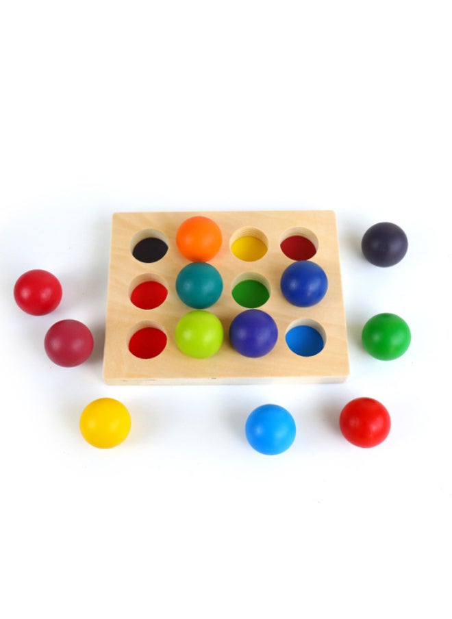 Wooden 12 Color Rainbow Ball Sorting Board Color Cognitive Matching Boys And Girls Early Education Educational Enlightenment Toys-Color:12 Color Rainbow Ball Points Refining Board