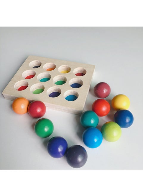 Wooden 12 Color Rainbow Ball Sorting Board Color Cognitive Matching Boys And Girls Early Education Educational Enlightenment Toys-Color:12 Color Rainbow Ball Points Refining Board