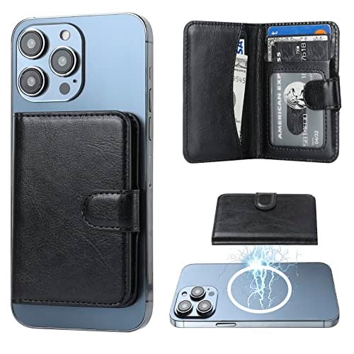 Bocasal for MagSafe Wallet Magnetic Card Holder, RFID Blocking Leather Card Slots for iPhone 16/15/14/13/12 Pro/Max/Plus, Adjustable Kickstand Flip Mag Safe Wallet (Black) - Image 1
