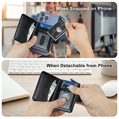 Bocasal for MagSafe Wallet Magnetic Card Holder, RFID Blocking Leather Card Slots for iPhone 16/15/14/13/12 Pro/Max/Plus, Adjustable Kickstand Flip Mag Safe Wallet (Black) - Image 4