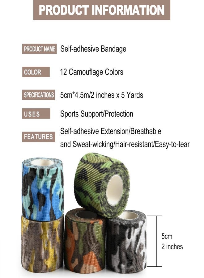 ANPUNAT 12 Rolls Non-Woven Vet Wrap Cohesive Bandages,Self Adherent Wrap Self Adhesive Bandage, Vet Wraps, Non-Woven for Wrist, Ankle, Sprains, Swelling, Pet Horse Animals(Camouflage,2 inchx 5 Yards - Image 2