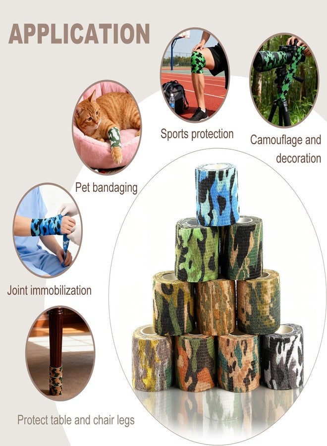 ANPUNAT 12 Rolls Non-Woven Vet Wrap Cohesive Bandages,Self Adherent Wrap Self Adhesive Bandage, Vet Wraps, Non-Woven for Wrist, Ankle, Sprains, Swelling, Pet Horse Animals(Camouflage,2 inchx 5 Yards - Image 3