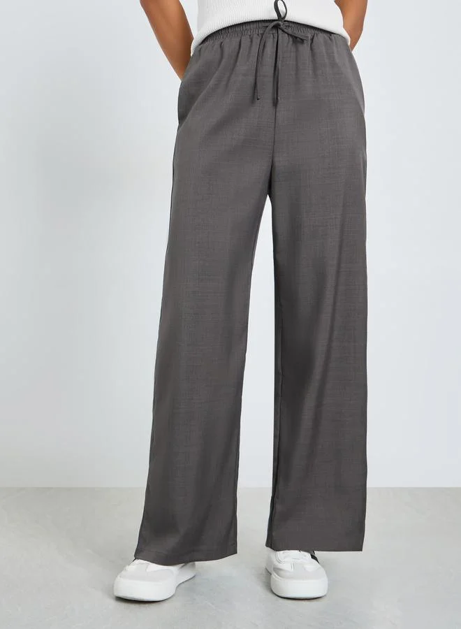 Styli Charcoal Wide Leg Casual Pants