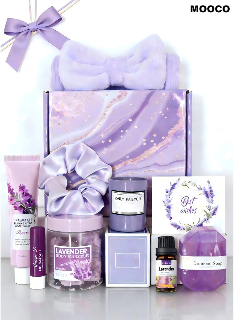 MOOCO 9PCS Luxury Spa Gift Set for Women,Birthday Gift Box Set for Ladies ,Relaxing Gift Basket for Her,Anniversary Gift Combo for Wife,Sentimental Gift Hamper,Relaxing Spa Treatment Package for Girls,Ramadan Gift,Bestie Friendship, Female Friend Gift,Purple - Image 1