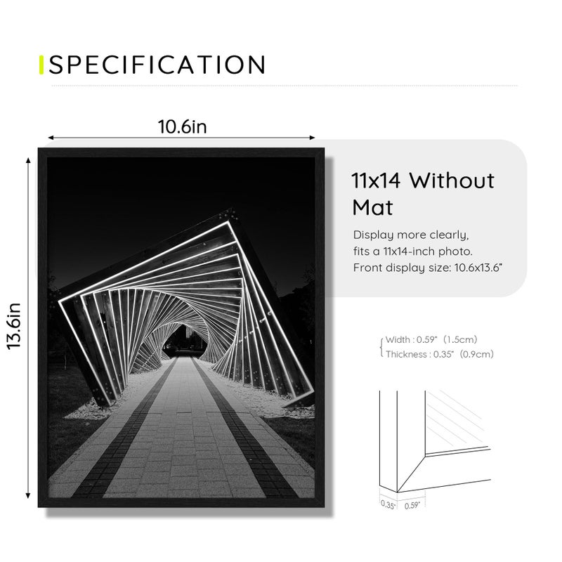 Picrit 11x14 Picture Frame Set of 12, Wall Gallery Photo Frames without Mat, Multi Photo Display for Home Decor, Black - Image 3