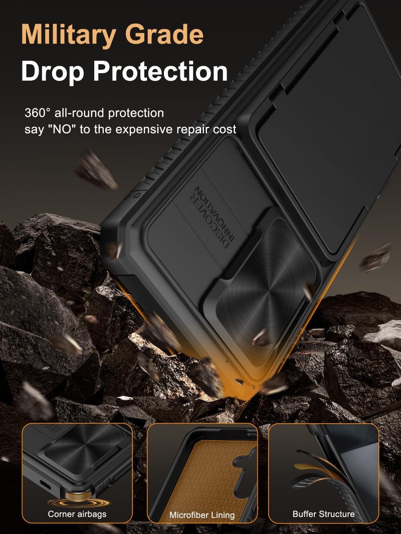Vihibii for Samsung Galaxy S24 Back Cover with Card Holder (4 Cards) & Slide Camera Cover & Kickstand, Rugged Hard Back & TPU Soft Edge Wallet Case for Galaxy S24 5G 6.2" 2024, Black - Image 5