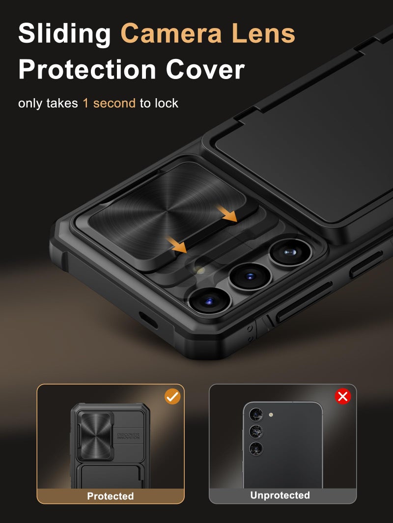 Vihibii for Samsung Galaxy S24 Back Cover with Card Holder (4 Cards) & Slide Camera Cover & Kickstand, Rugged Hard Back & TPU Soft Edge Wallet Case for Galaxy S24 5G 6.2" 2024, Black - Image 4