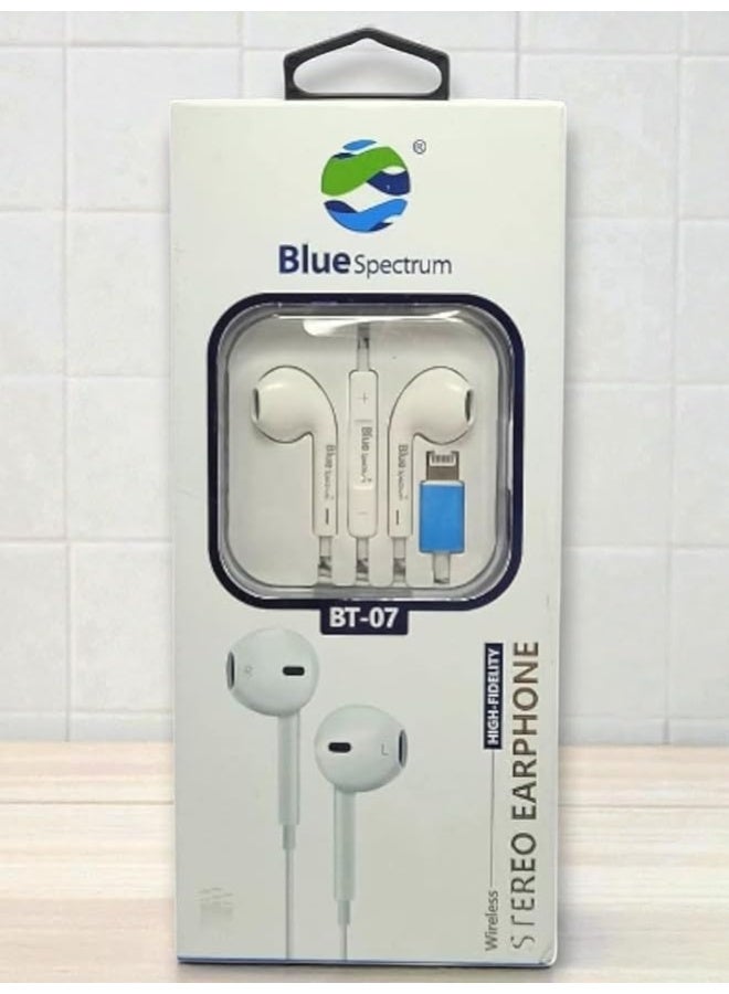 Blue Spectrum B-07 Lightning-Type Earphones: Wired headphones with noise cancellation, built-in microphone, and volume control. - Image 1