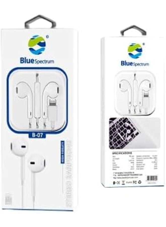 Blue Spectrum B-07 Lightning-Type Earphones: Wired headphones with noise cancellation, built-in microphone, and volume control. - Image 2
