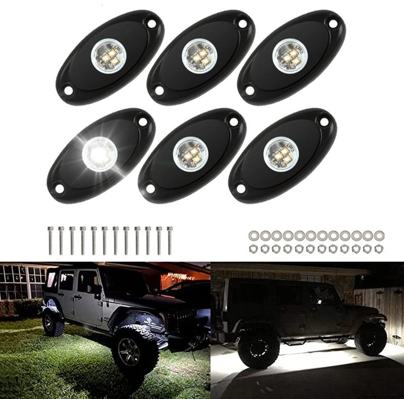 SUNPIE 6 Pods White Rock Lights 6000K Pure White Underglow Light Wheel Wheel Well Lights for Trucks Sedans Car ATV UTV SUV Golf Cart Trailer Motorcycles - Image 3