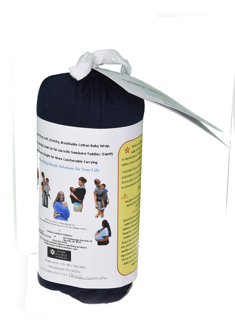 Simply Essential Solutions حمالة الأطفال الناعمة والمرنة، حمالة قطنية للأطفال، حمالة للرضاعة للاستخدام مع حديثي الولادة حتى toddlers: توزع الوزن بالتساوي لراحة أكبر أثناء الحمل (أزرق داكن) - Image 5