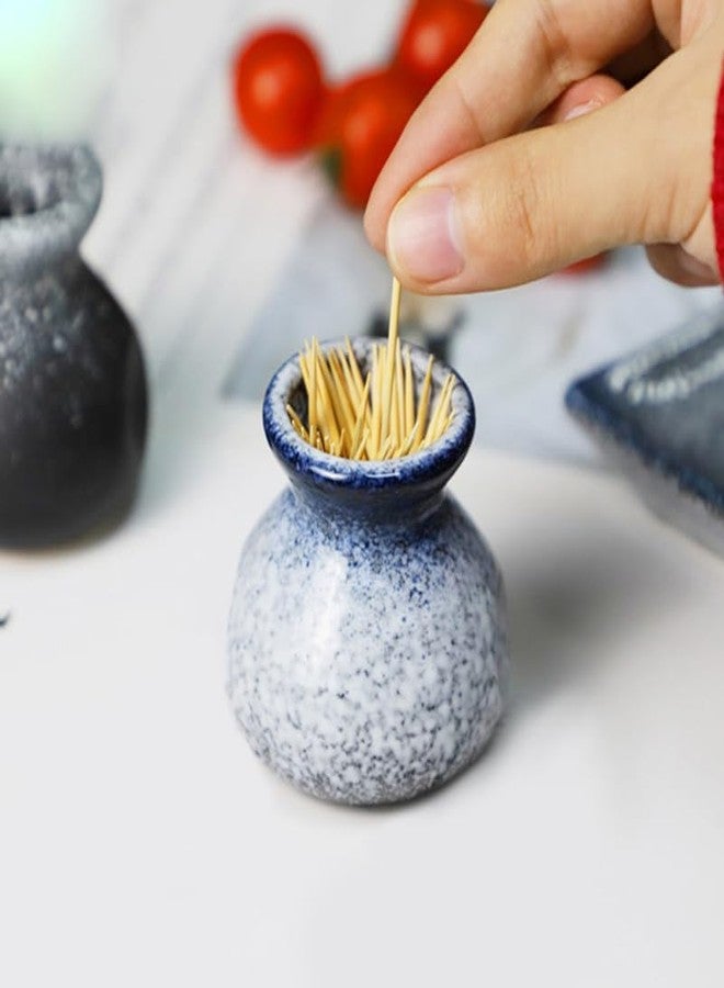 IMIKEYA Ceramic Toothpick Holder Dispenser - Blue Japanese Style Toothpick Container for Home and Restaurant - Decorative Organizer Stylish Tabletop Accessory - Image 2
