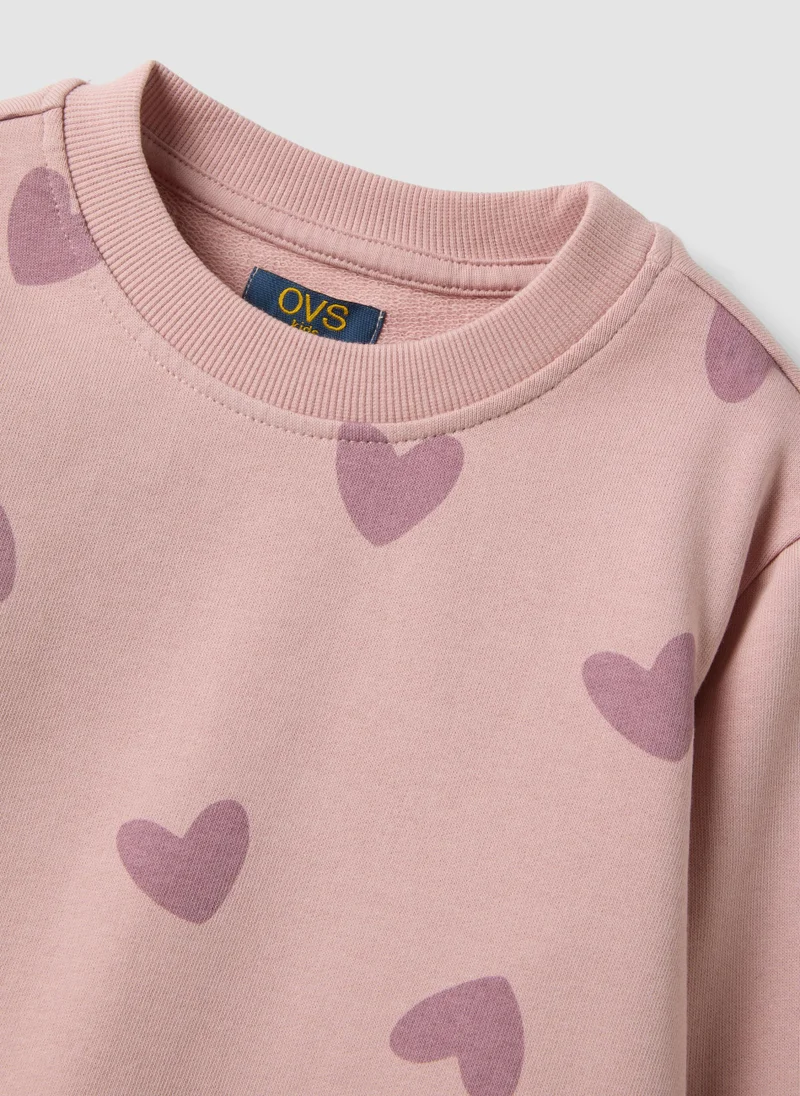 Ovs  OVS Pink Pure Cotton Sweatshirt With Heart Print And Crew Neck For Girls for Women | Best Price UAE