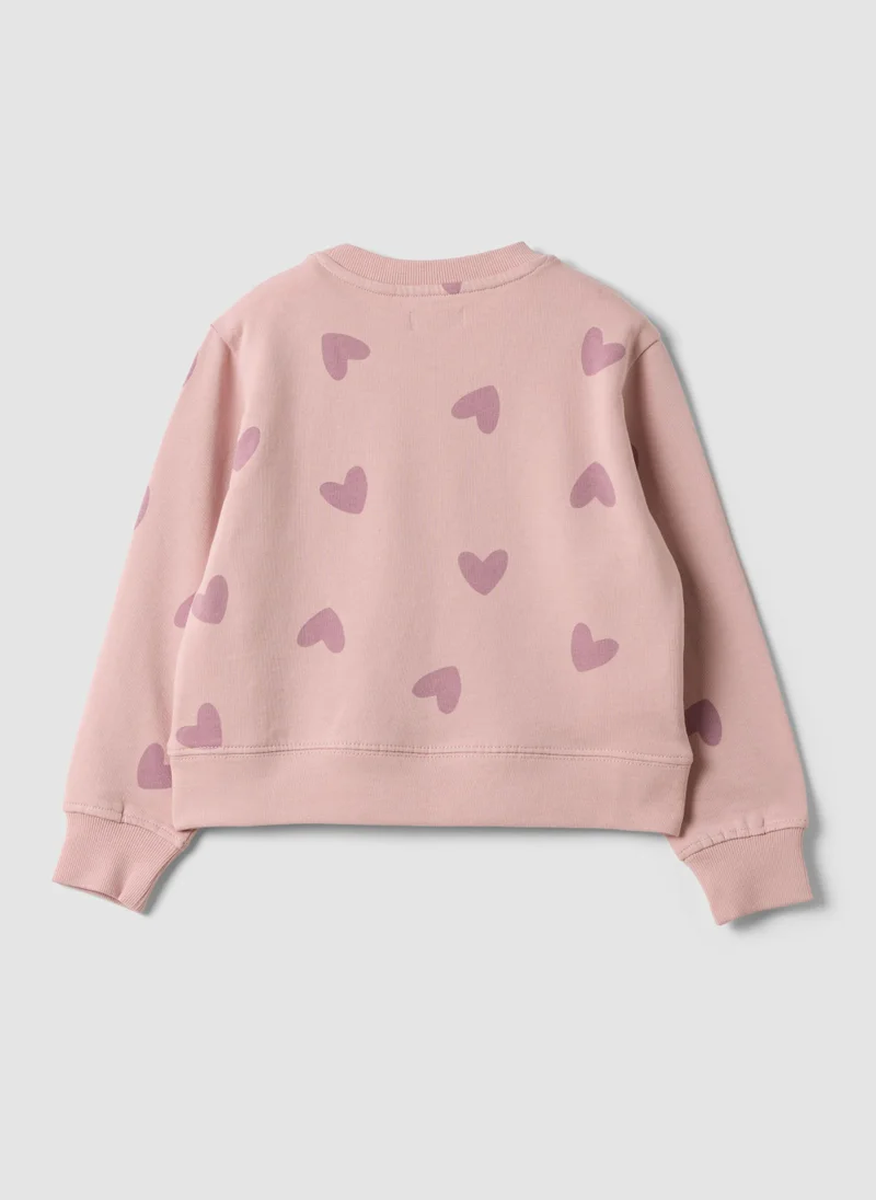 Ovs OVS Pink Pure Cotton Sweatshirt With Heart Print And Crew Neck For Girls