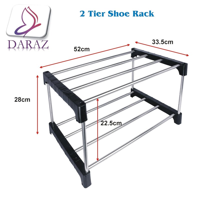 DARAZ Premium Shoes Stand for Home Steel Shoe Rack for Home Steel Durable Foldable Steel Rack Storage Organizer Shoe Stand for Closet Entryway and Doorway Black Silver - Image 2