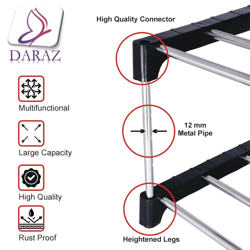 DARAZ Premium Shoes Stand for Home Steel Shoe Rack for Home Steel Durable Foldable Steel Rack Storage Organizer Shoe Stand for Closet Entryway and Doorway Black Silver - Image 4