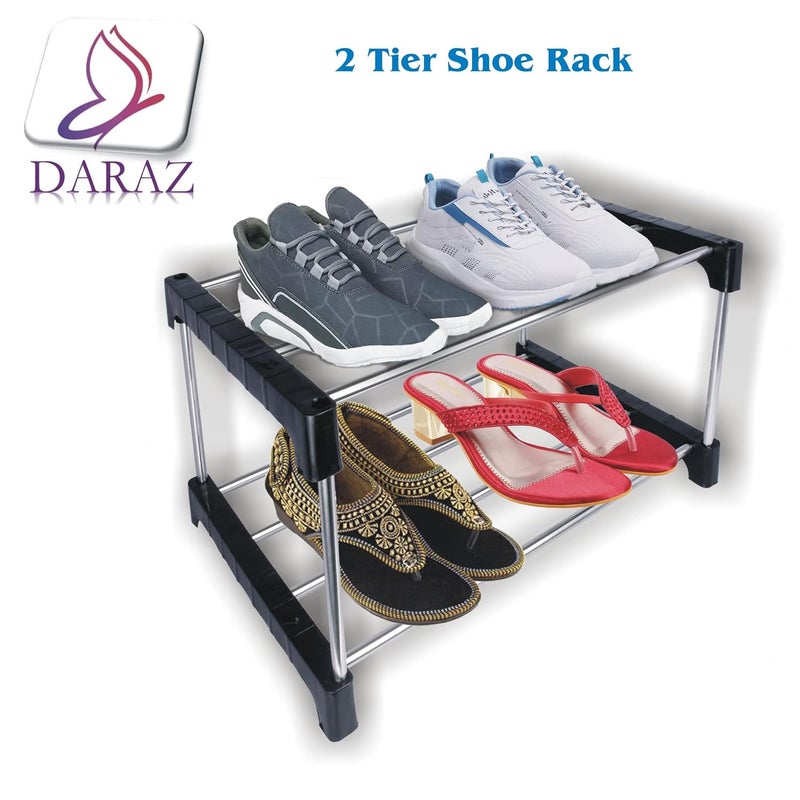DARAZ Premium Shoes Stand for Home Steel Shoe Rack for Home Steel Durable Foldable Steel Rack Storage Organizer Shoe Stand for Closet Entryway and Doorway Black Silver - Image 3