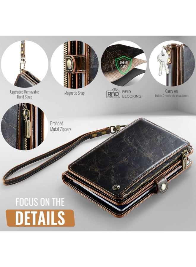 XIMAND حقيبة حامل جواز السفر Ximand مع 11 فتحة للبطاقات وجيب بسحاب لجواز السفر والنقود والصور وحزام معصم مانع لتقنية RFID للسفر - Image 4