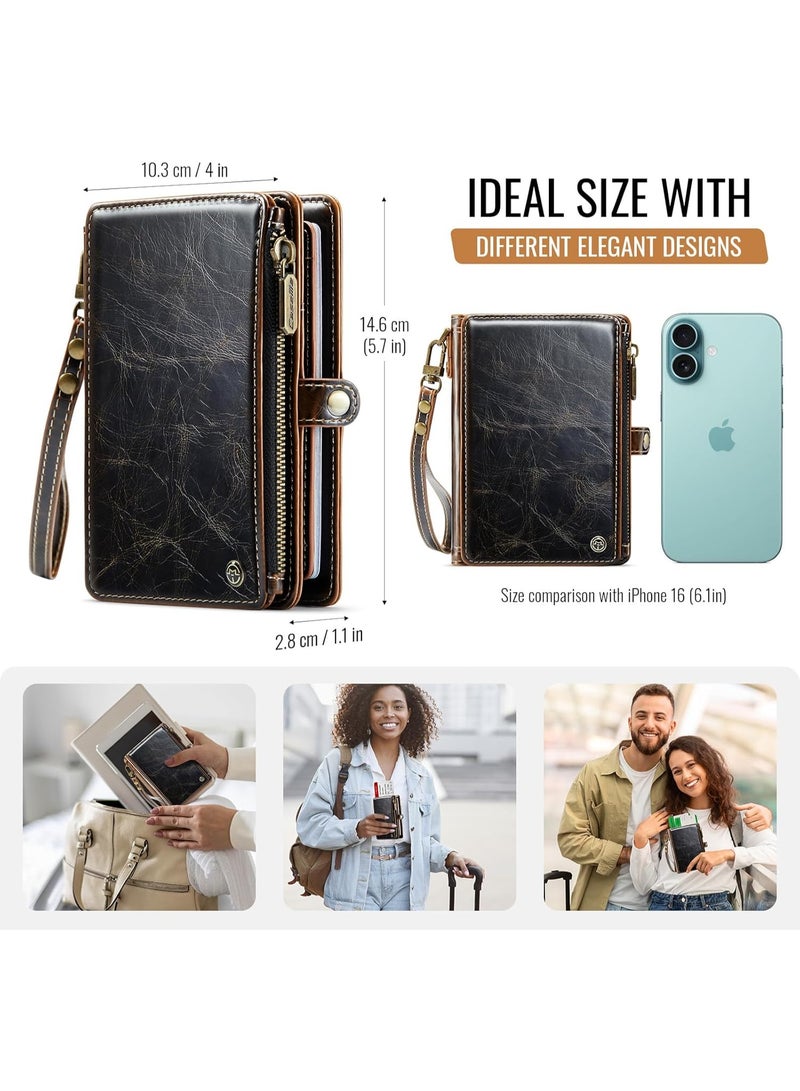 XIMAND حقيبة حامل جواز السفر Ximand مع 11 فتحة للبطاقات وجيب بسحاب لجواز السفر والنقود والصور وحزام معصم مانع لتقنية RFID للسفر - Image 3