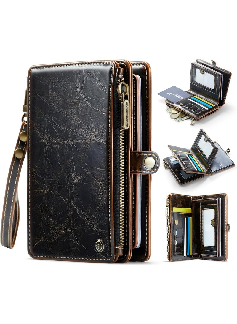 XIMAND حقيبة حامل جواز السفر Ximand مع 11 فتحة للبطاقات وجيب بسحاب لجواز السفر والنقود والصور وحزام معصم مانع لتقنية RFID للسفر - Image 1