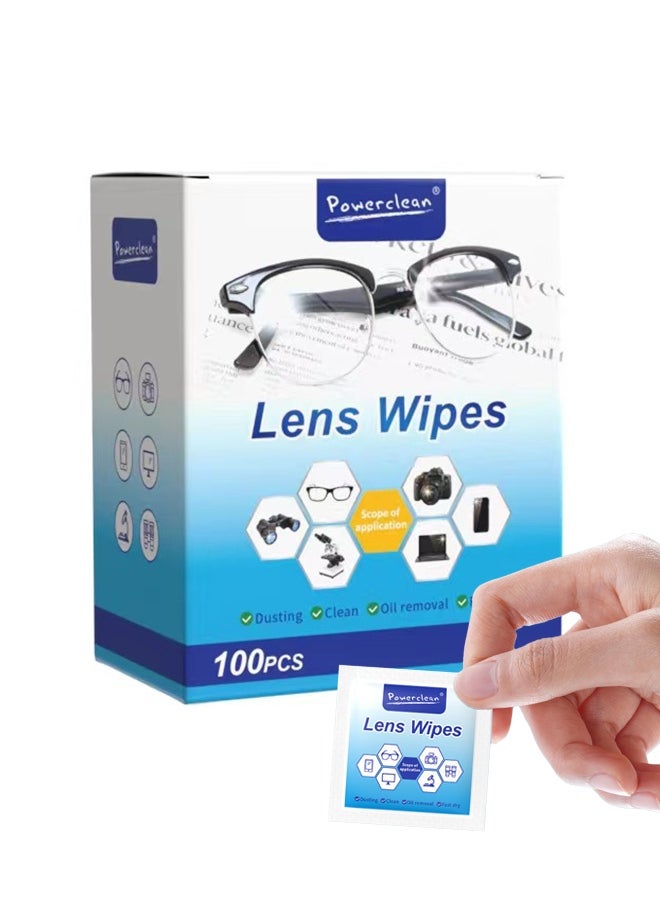 GECLL 100 Pack Lens Wipes for Eyeglasses Pre-Moistened, Individually Wrapped Streak-Free Cleaning for EyeGlasses、Laptop Screens & Camera Lens, Glasses Cleaning Wipe Bulk, Sunglasses & Phone Wipe  - Image 1
