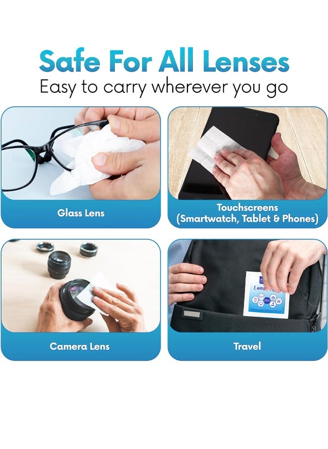 GECLL 100 Pack Lens Wipes for Eyeglasses Pre-Moistened, Individually Wrapped Streak-Free Cleaning for EyeGlasses、Laptop Screens & Camera Lens, Glasses Cleaning Wipe Bulk, Sunglasses & Phone Wipe  - Image 2