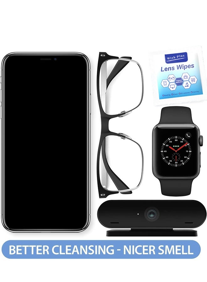 Wish Plus 100 Pack Lens Wipes for Eyeglasses Pre-Moistened, Individually Wrapped Streak-Free Cleaning for EyeGlasses、Laptop Screens & Camera Lens, Glasses Cleaning Wipe Bulk, Sunglasses & Phone Wipe  - Image 4