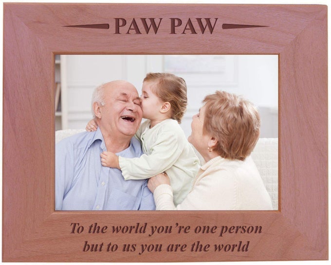 PAWPAW TO THE WORLD YOURE ONE PERSON BUT TO US YOU ARE THE WORLD ENGRAVED WOOD PICTURE FRAME 5X7 HORIZONTAL