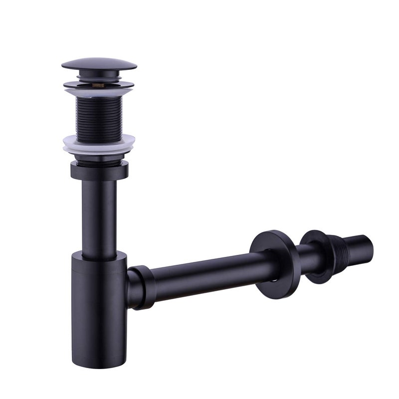 GORDEE Bathroom Sink Stopper PTrap Complete Set Adjustable 114 Bottle Trap Solid Brass Sink Drain Kit Tube and Pop Up Drain Stopper Set Without Overflow Matte Black - Image 1