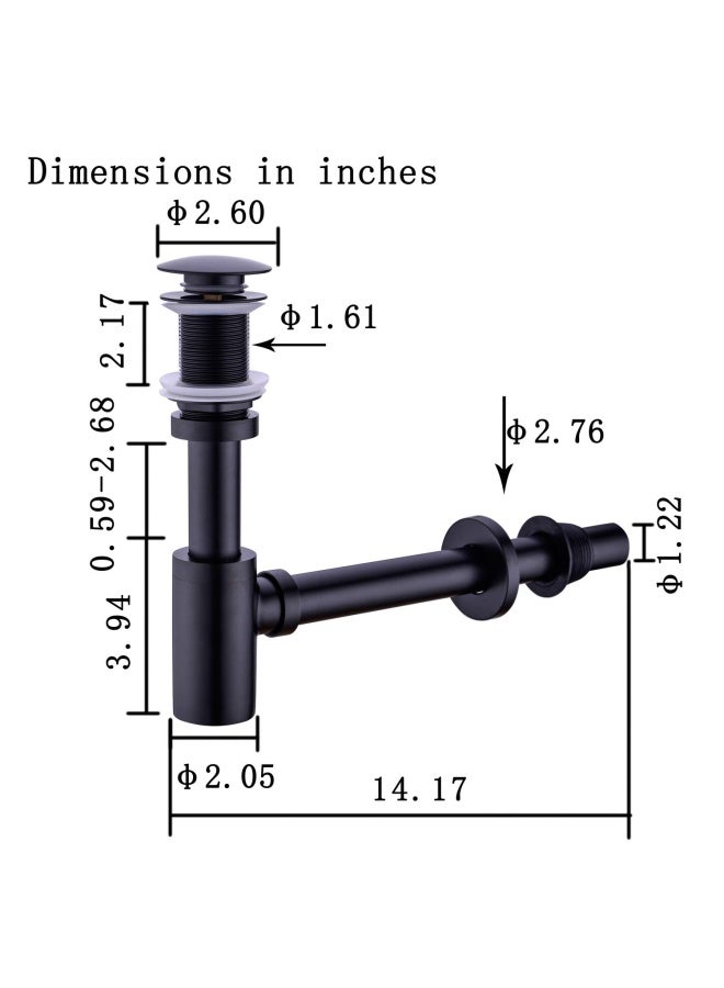 GORDEE Bathroom Sink Stopper PTrap Complete Set Adjustable 114 Bottle Trap Solid Brass Sink Drain Kit Tube and Pop Up Drain Stopper Set Without Overflow Matte Black - Image 4