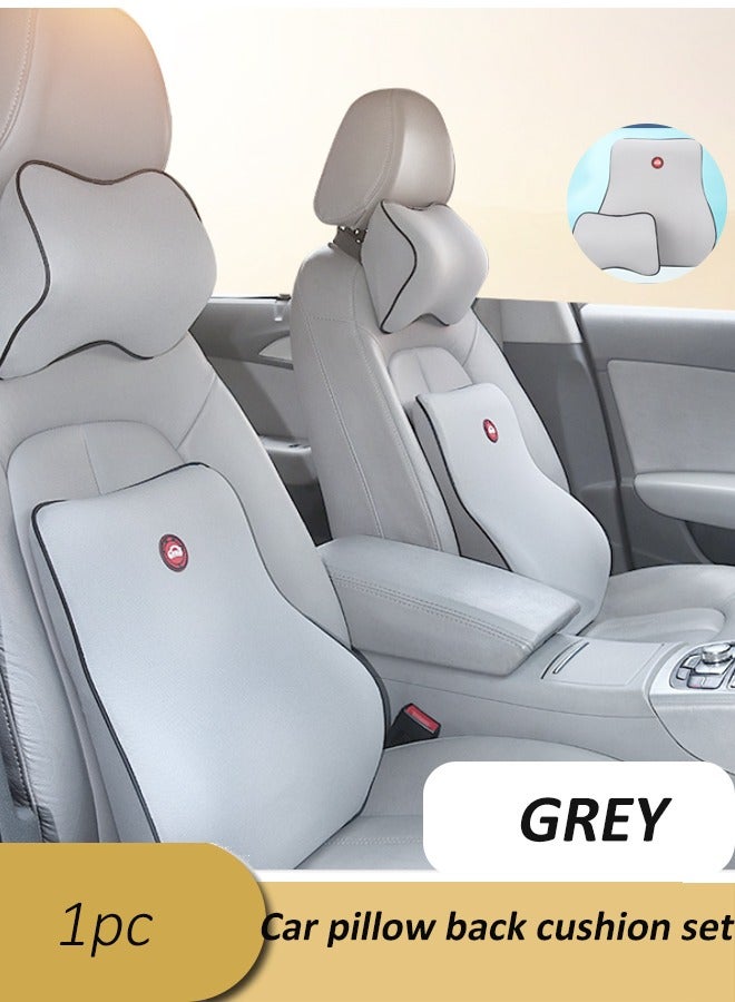 مجموعة وسادة ظهر مقعد السيارة من قطعة واحدة، وسادة ظهر قابلة للإزالة وجيدة التهوية، ودعم الرقبة والظهر، وسادة ظهر مريحة من إسفنج الذاكرة، وسادة قابلة للتعديل عالمية لموديلات السيارات المتعددة، رمادي - Image 1