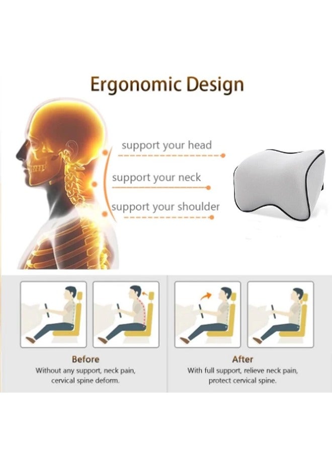 مجموعة وسادة ظهر مقعد السيارة من قطعة واحدة، وسادة ظهر قابلة للإزالة وجيدة التهوية، ودعم الرقبة والظهر، وسادة ظهر مريحة من إسفنج الذاكرة، وسادة قابلة للتعديل عالمية لموديلات السيارات المتعددة، رمادي - Image 3