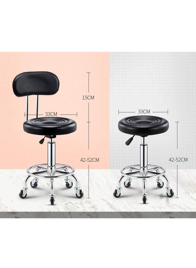 Generic Round Swivel Chair with Wheels, Easy Assembly PU Leather Chair for Barber Shop Restaurant Cashier Black 33x42-52cm  - Image 2