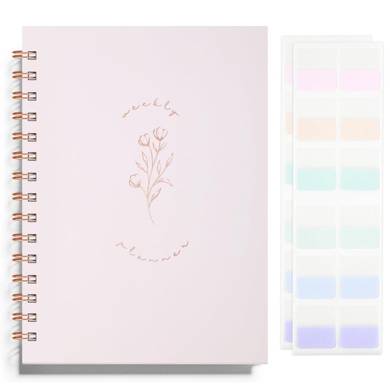 LONLAT Undated Weekly and Monthly Planner Spiral Bound- Weekly Goals Notebook, To Do List, Habit Tracker Journal, Academic, Aesthetic, Stylish School or Office Supplies (6.1" x 8.4" - Pink) - Image 1
