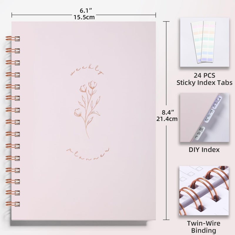 LONLAT Undated Weekly and Monthly Planner Spiral Bound- Weekly Goals Notebook, To Do List, Habit Tracker Journal, Academic, Aesthetic, Stylish School or Office Supplies (6.1" x 8.4" - Pink) - Image 5