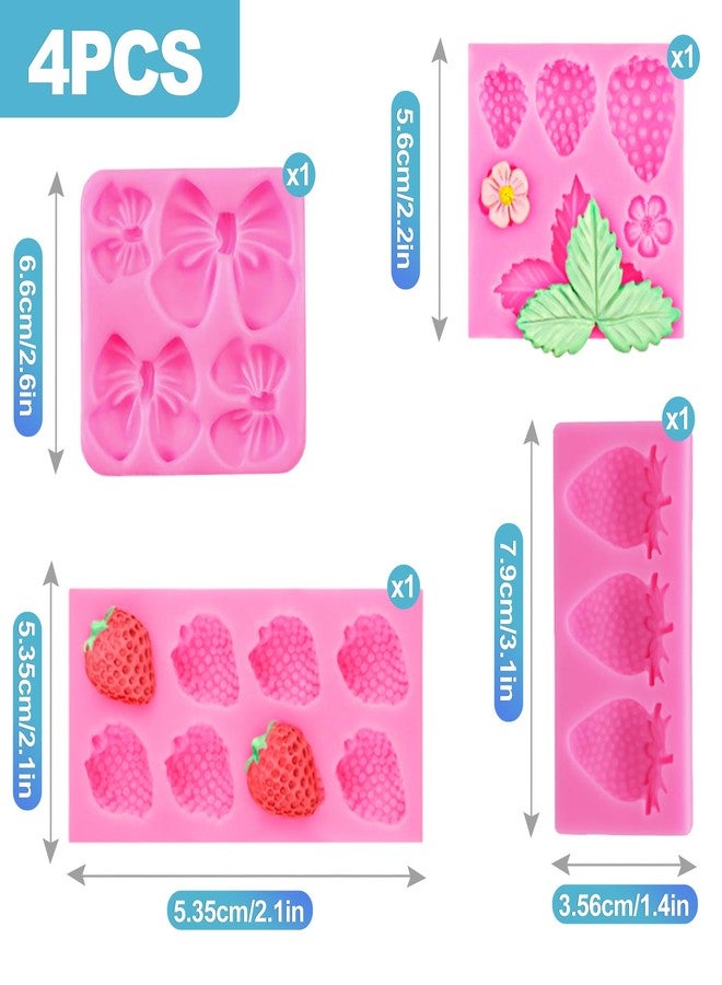 CoguZed 4 Pcs Strawberry and Bow Silicone Molds, Fruit and Leaf Fondant Mold for Chocolate, Candy Making, Cake Decorating and Clay Crafting - Image 2