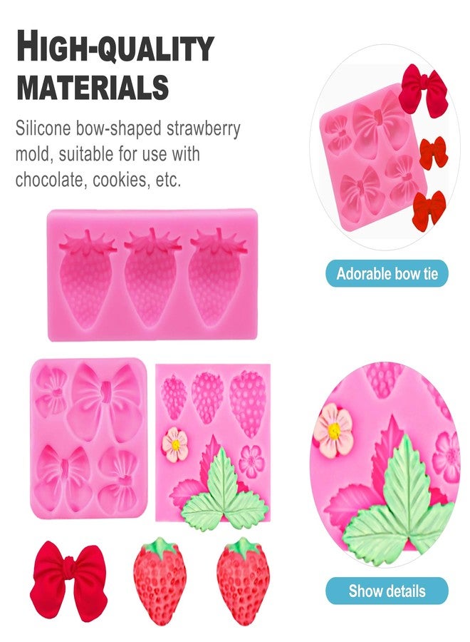 CoguZed 4 Pcs Strawberry and Bow Silicone Molds, Fruit and Leaf Fondant Mold for Chocolate, Candy Making, Cake Decorating and Clay Crafting - Image 3