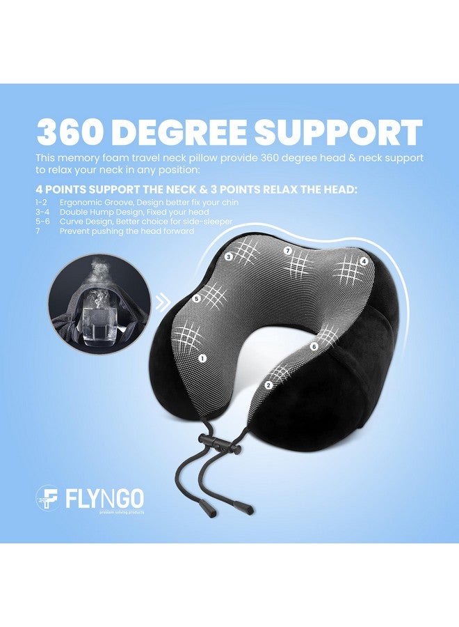 FLYNGO FLYNGO Memory Foam Neck Pillow for Travel Neck Support Pillow with Rest Eye Mask, Noise Isolating Ear Plugs Portable Combo (Black, pack of 1)  - Image 3