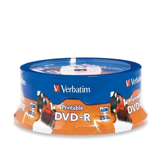 Verbatim DVD-R 4.7GB 16X White Inkjet Printable with Branded Hub, 25-Disc,Silver - Image 1