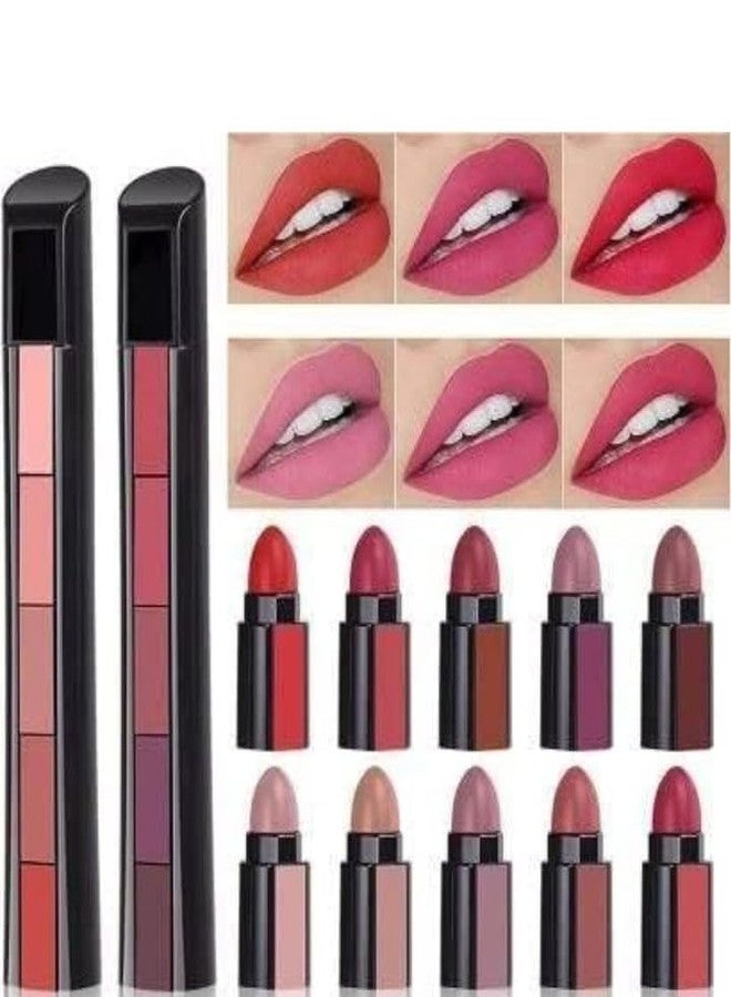 PROTYA Beauty Combo of 2 Fabulous Matte Shades Lip Makeup Set 5 in 1 lipstick Red and Nude Edition (Pack of 2) - Image 1