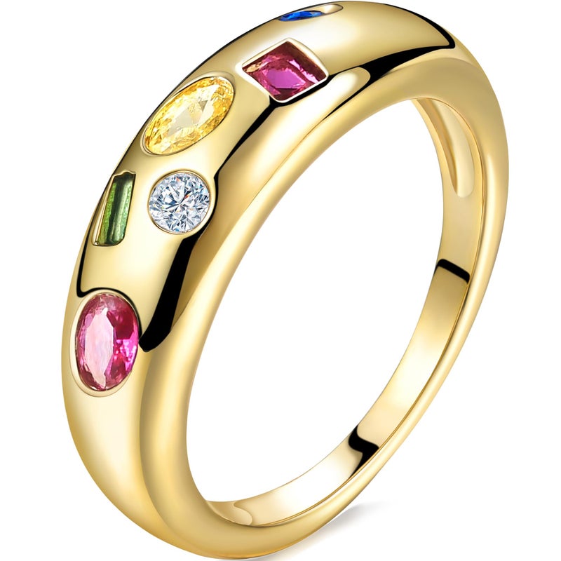AllenCOCO Gold Dome Ring for Women, 14K Gold Filled Statement Ring Hypoallergenic Gemstone Rings for Women Stackable Ring - Image 1