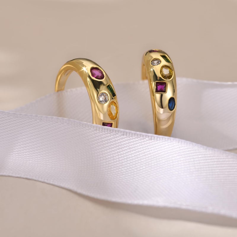 AllenCOCO Gold Dome Ring for Women, 14K Gold Filled Statement Ring Hypoallergenic Gemstone Rings for Women Stackable Ring - Image 4