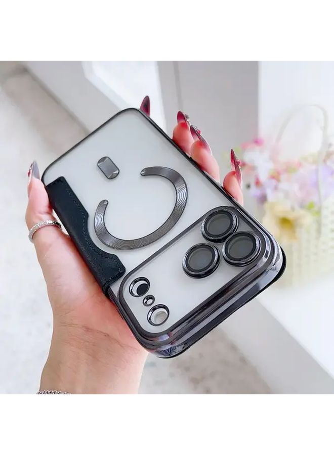 حافظة مغناطيسية خضراء داكنة لهاتف iPhone 17 Pro Max، مع فتحة للبطاقة، مطلي بالكهرباء وشفاف - Image 2