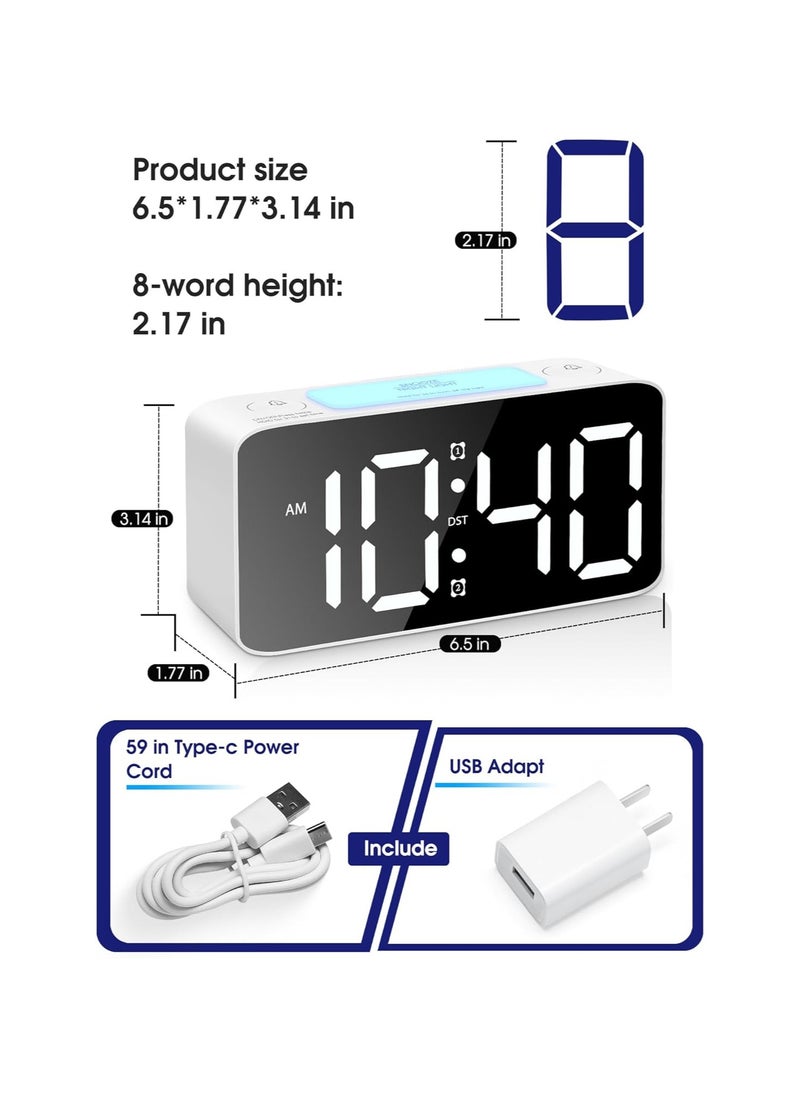 Bukela - Extra Loud Alarm Clock for Heavy Sleepers Adults, Rainbow Digital Clock with 7 Color Night Light, Adjustable Volume, Dimmable, USB Charger, Small Clocks for Bedrooms, Suitable for Kids Wake Up, White - Image 1